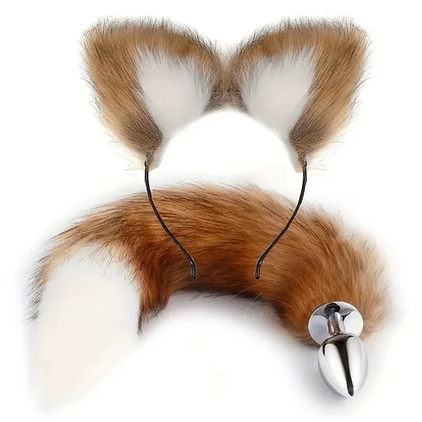 2pcs Set Role Play Luxury Fox Tail Anal Plug Butt Suitable For Women