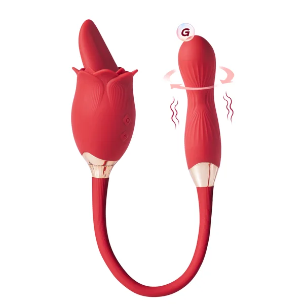 360° Rotating Rose Vibrator with Clit Teasing Tongue
