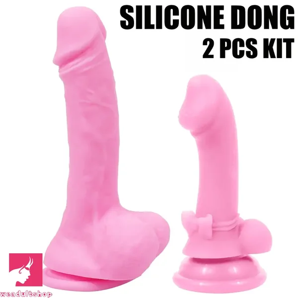 5.7in 8.07in 2pcs Realistic Curved Silicone Dildos For G Spot Clit Sex Toy