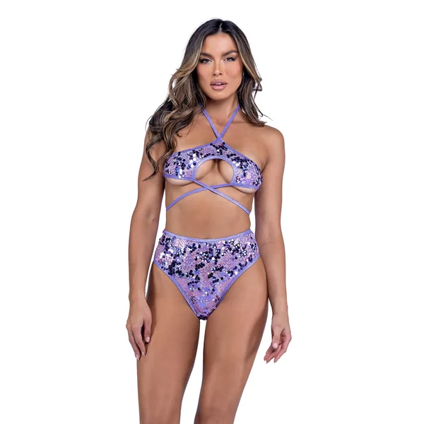 6426 - Sequin Keyhole Tie Top