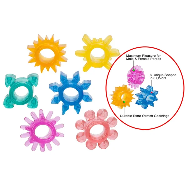 6 Pack Senso Plus Material Super Stretchy Penis Ring Set Assorte Shapes And Colors