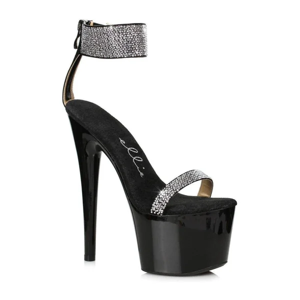 709-ANIKA Stripper Sandal | Black Rhinestones