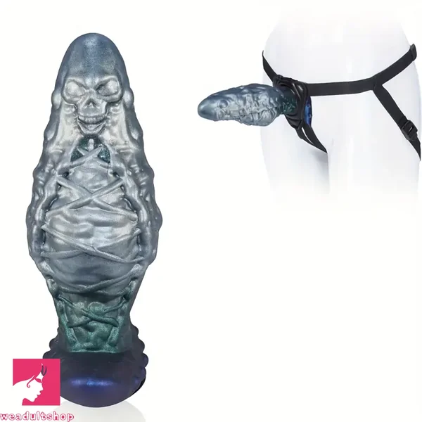 7.87in 9.25in Wearable Large Skull Anal Dildo Soft Silicone Clit Stretcher