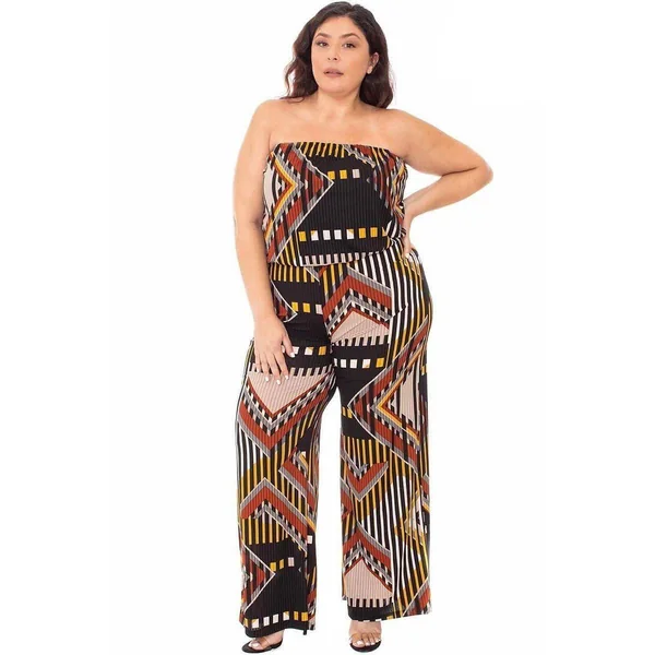Abstract Print Tupbe Top Plus Size Jumpsuit