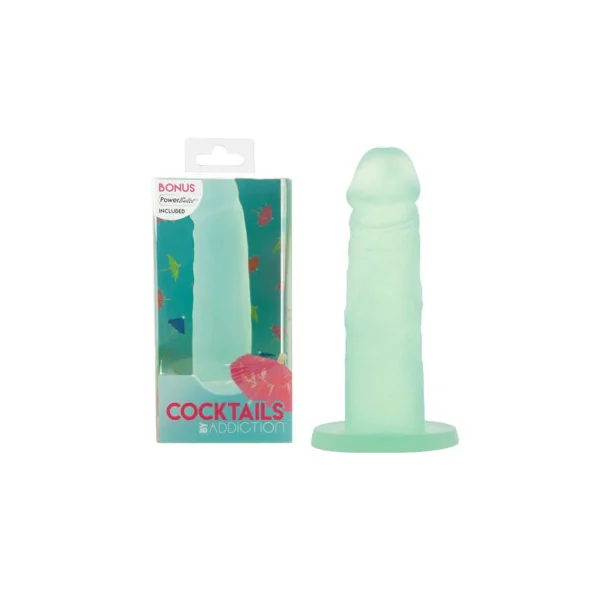 Addiction Cocktails Silicone Mint Mojito Dildo with Power Bullet, 5.25 Inch Insertable, 1.3 Inch Max Width