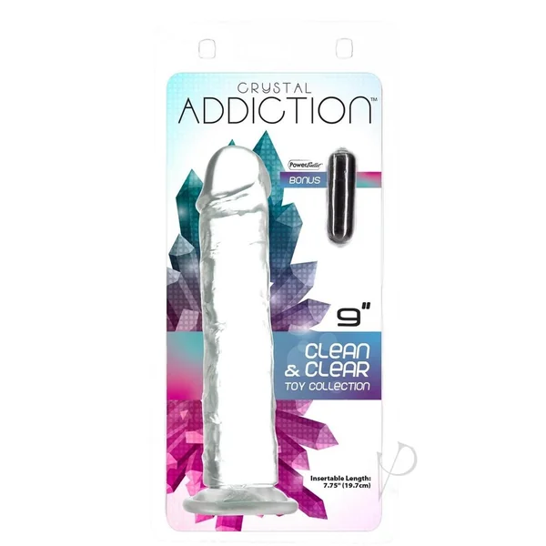 Addiction Crystal Addiction Vibrating Vertical Dong 9in - Clear