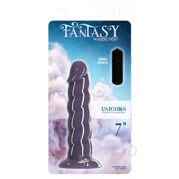 Addiction Fantasy Unicorn Silicone Dildo 7in - Purple