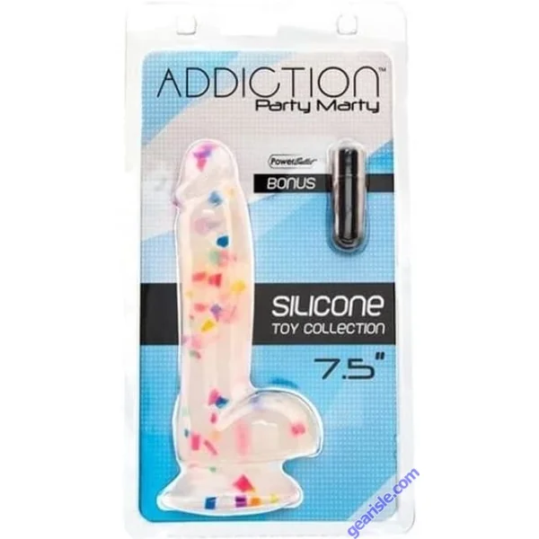 Addiction Party Marty Rainbow 7.5" Silicone Dildo Power Bullet