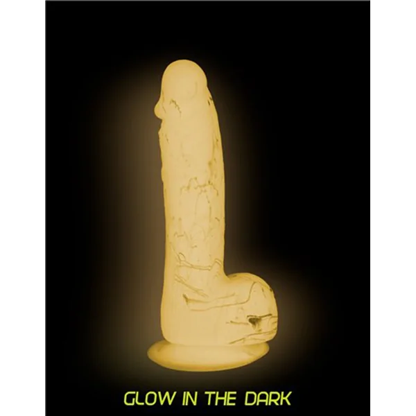 Addiction Toy CollectionSilicone Realistic Dildo With Balls Glow In The Dark 7.5 Inch
