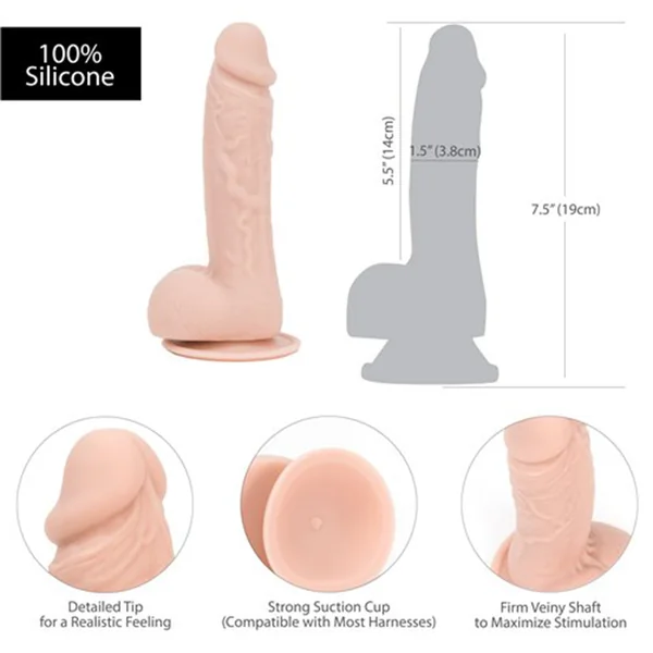 Addiction Toy CollectionSilicone Realistic Suction Cup Dildo With Balls Flesh 7.5 Inch