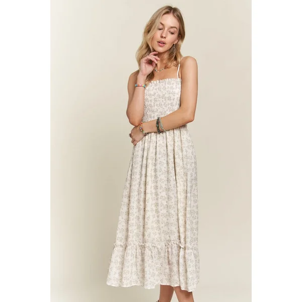 ADORA Smocked Floral Ruffled Hem Cami Dress