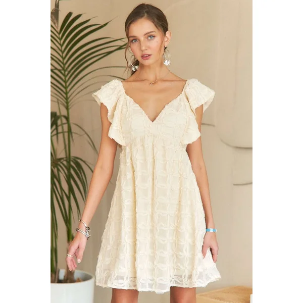 ADORA Tie Back V-Neck Ruffle Sleeve Dress