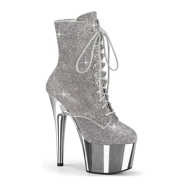 ADORE-1020CHRS Ankle Boot | Silver Faux Suede
