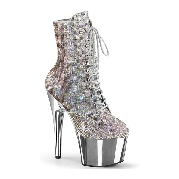 ADORE-1020CHRS Ankle Boot | Silver Faux Suede