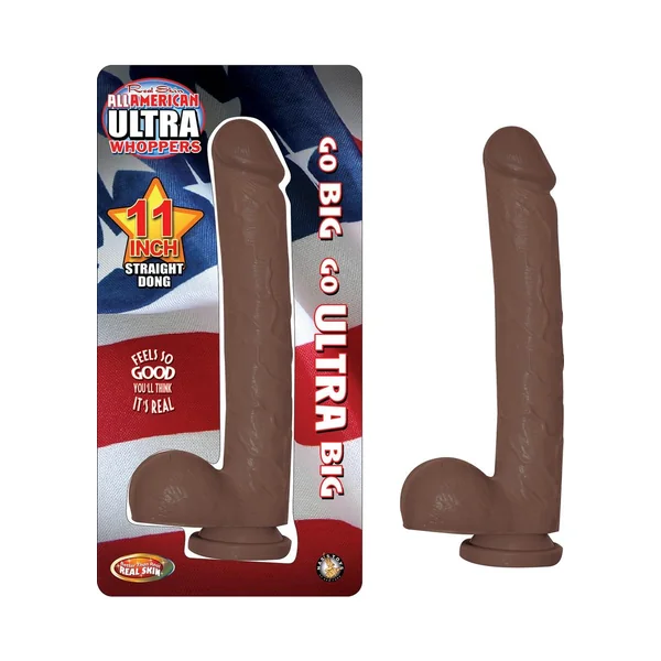 All American Ultra Whoppers Realistic Straight Dong Waterproof Brown 11 Inch