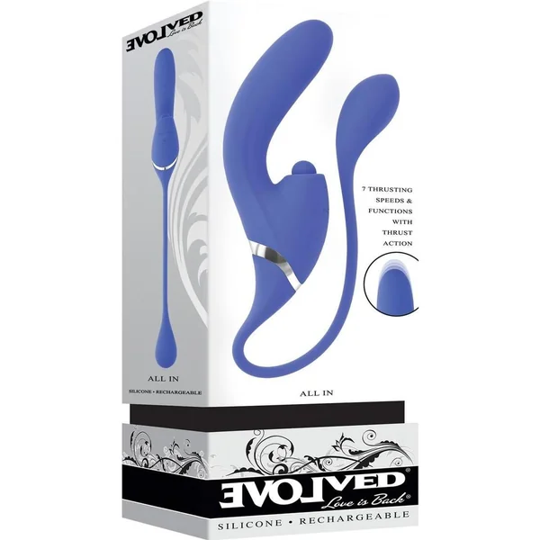 All In Rechargeable Silicone Dual Vibrator - Blue
