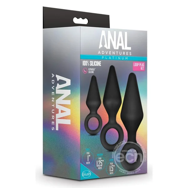 Anal Adventures Platinum Silicone Loop Plug Kit (Set of 3) - Black