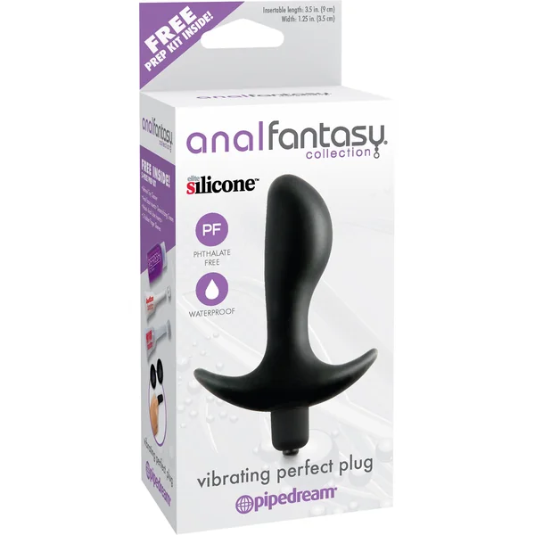 Anal Fantasy Collection Vibrating Perfect Silicone Plug Waterproof Black 3.5 Inch