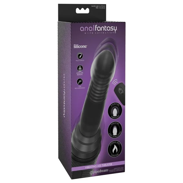 Anal Fantasy Elite Collection Vibrating Ass Thruster Silicone Anal Probe with Remote Control - Black