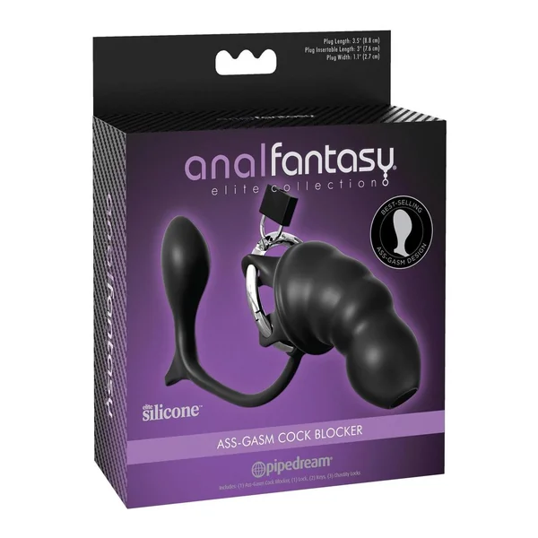Anal Fantasy Elite Silicone Ass-Gasm Cock Blocker Chastity Cage - Black