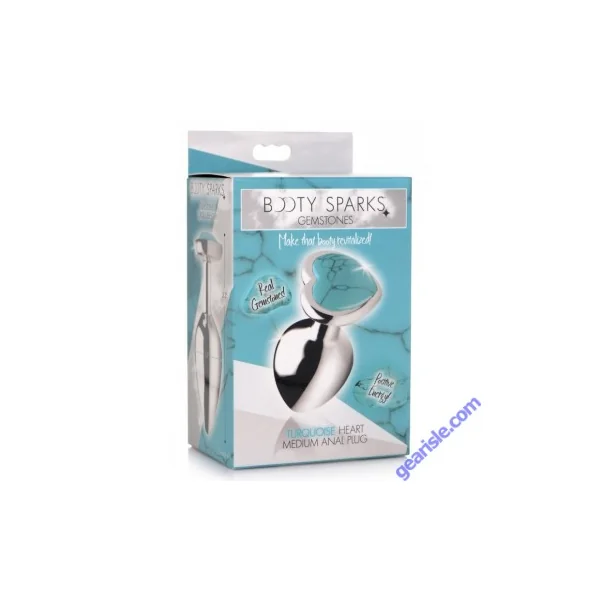 Anal Plug Medium Booty Sparks Gemstones Turquoise Heart Shaped