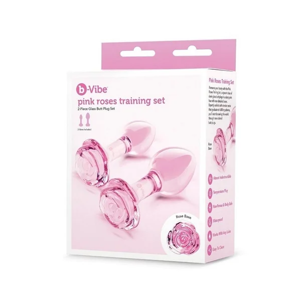 Anal Sex Toy B Vibe Pink Roses Glass Butt Plug Training