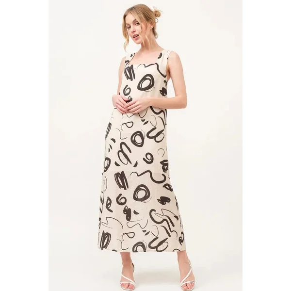 And The Why Square Neck Abstract Printed Maxi Dress