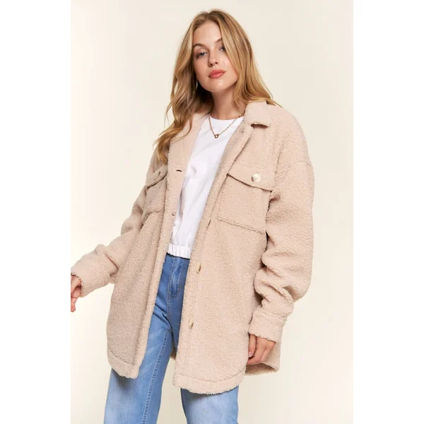 And The Why Teddy Sherpa Button Down Curved Hem Shacket