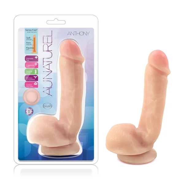 Au Naturel Anthony 8" Sensa Feel Dildo with Balls & Suction Cup - Vanilla