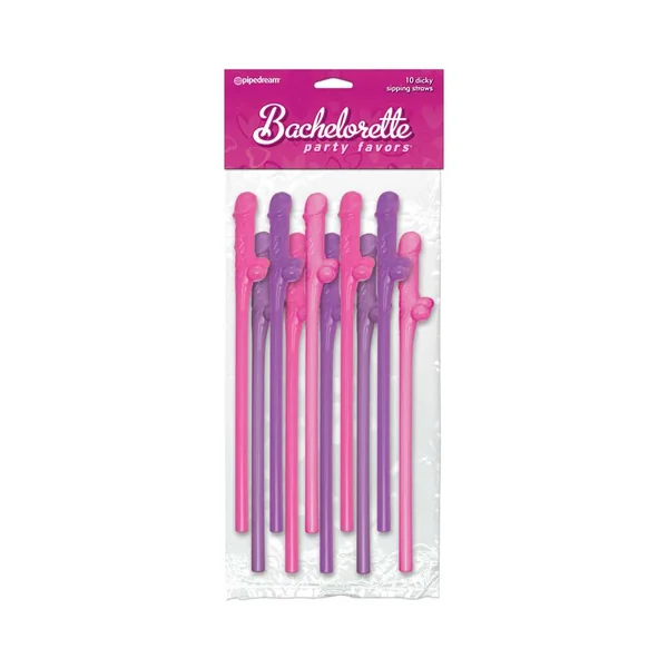 Bachelorette Party Favors 10-Piece Dicky Sipping Straws Pink/Purple
