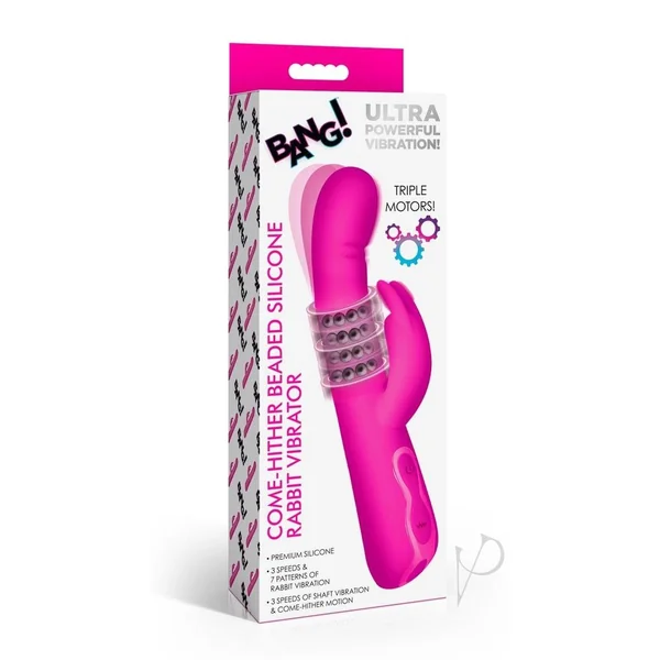Bang! Come Hither Beaded Rechargeable Silicone Rabbit Vibrator - Pink
