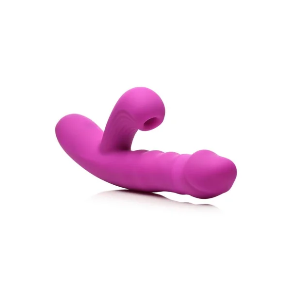 Bang! Thrusting and Sucking Rechargeable Silicone Rabbit Vibrator – Purple