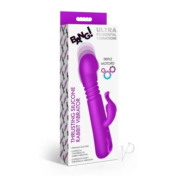 Bang! Thrusting Rechargeable Silicone Rabbit Vibrator - Purple