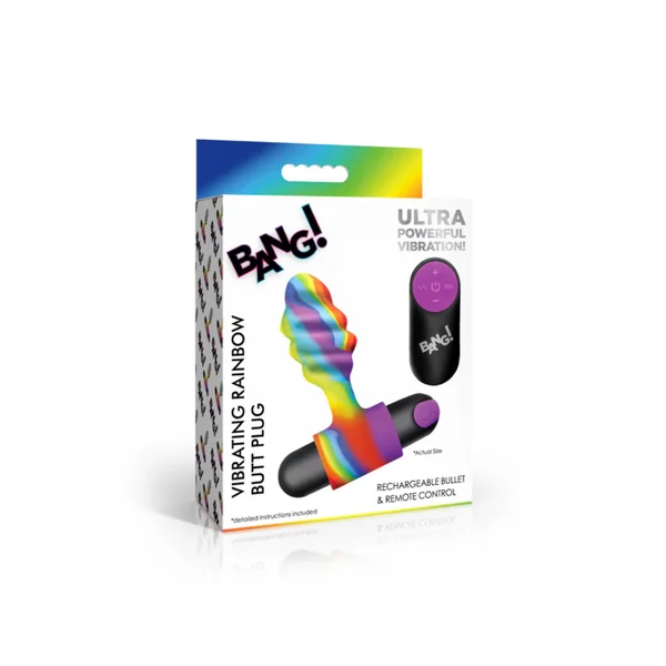 Bang Vibrating Rainbow Butt Plug with Bullet and Remote Control