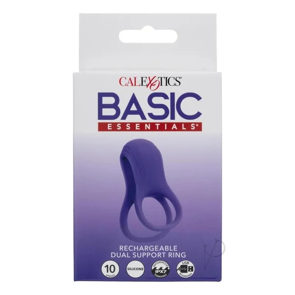 Basic Essentials Rechargeable Dual Support Silicone Cock Ring - Purple