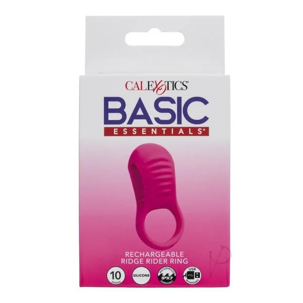 Basic Essentials Rechargeable Ridge Rider Silicone Cock Ring - Pink