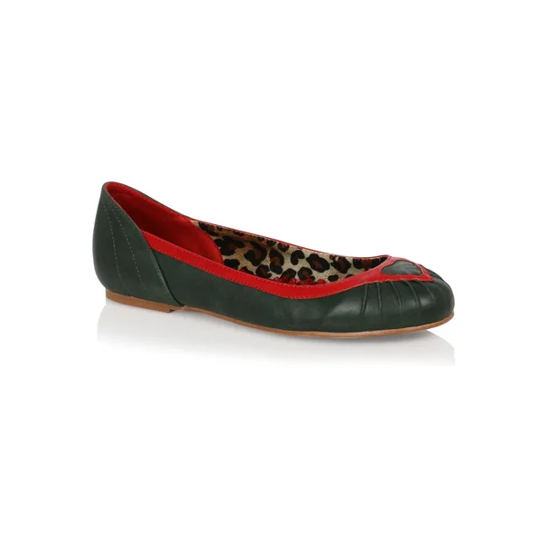 Bettie Page Frances Flat | Green Faux Leather