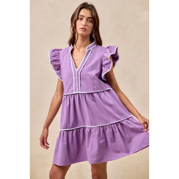BiBi Gameday Theme Contrast Binding Ruffled Dress