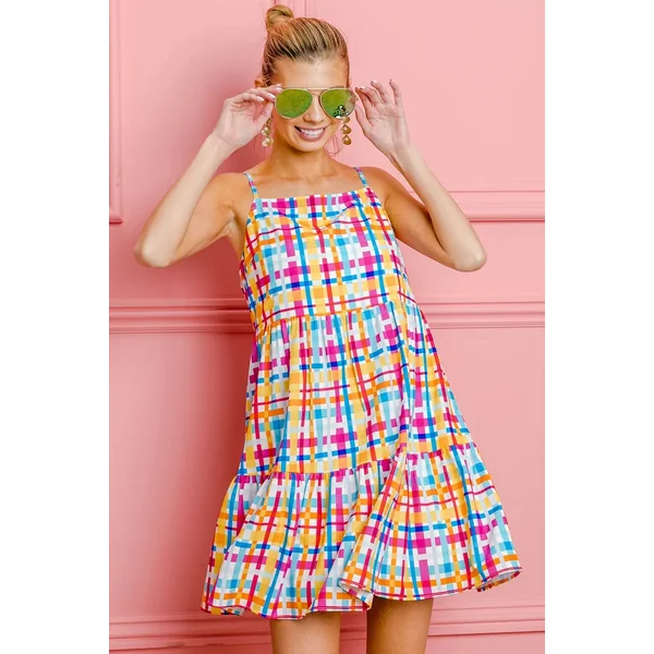 BiBi Multi Colors Plaid Sleeveless Sun Dress