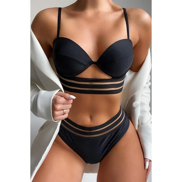 Black Caged Strappy Two Piece Bikini