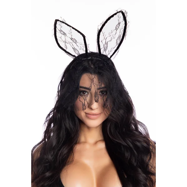 Black Lace Bunny Ears With Veil*