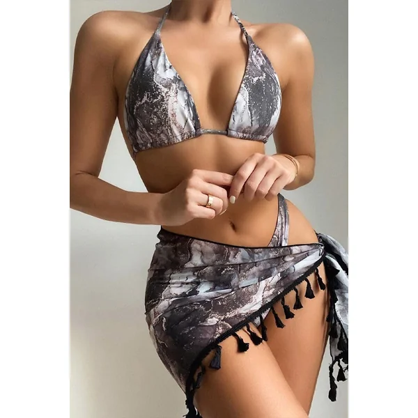 Black Sexy Two Tone 3pc Swimsuit