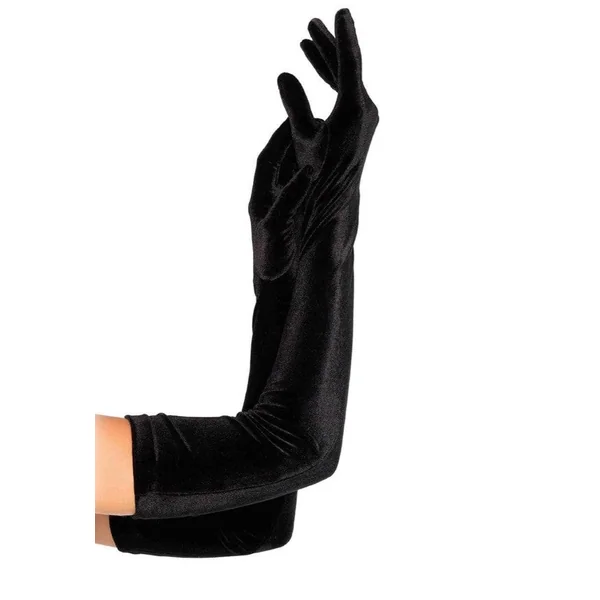 Black Stretch Velvet Opera Length Gloves