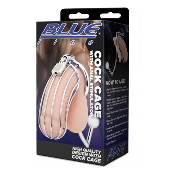 Blue Line Cock Cage With Anal Stimulator
