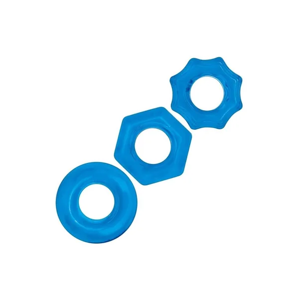 Blue Line Nuts and Bolts Stretch Cock Ring (3 Pack) – Blue