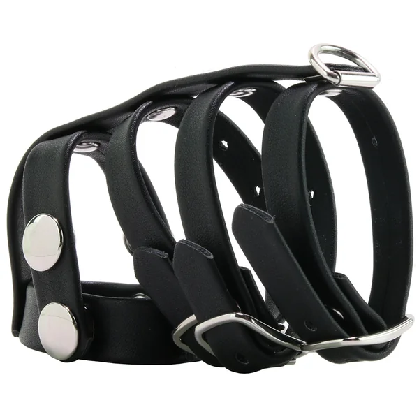 Blue Line Triple Cock and Ball Strap with Leash Lead