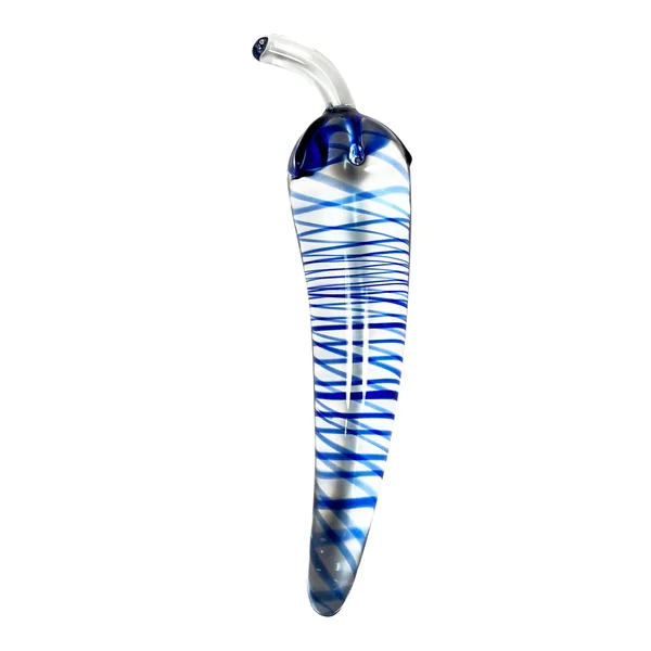 BLUE SWIRLING STRIPES PEPPER SHAPED GLASS DILDO