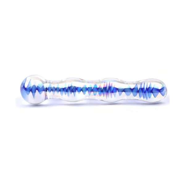 Blue Wavy Glass Dildo
