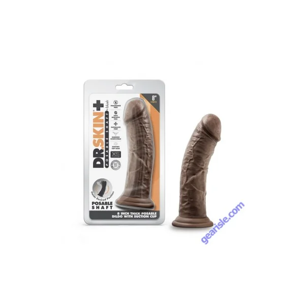 Blush Dr. Skin Plus 8" Thick Posable Suction Cup Dildo Chocolate
