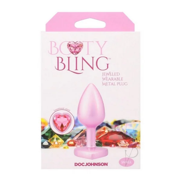 Booty Bling Heart Diamond Jeweled Wearable Metal Plug - Small - Pink